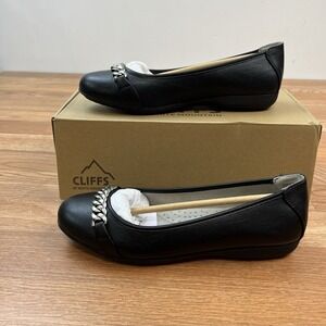 Cliffs by White Mountain Charmed Smooth Black Flats Shoes Women's Size 6.5 NEW